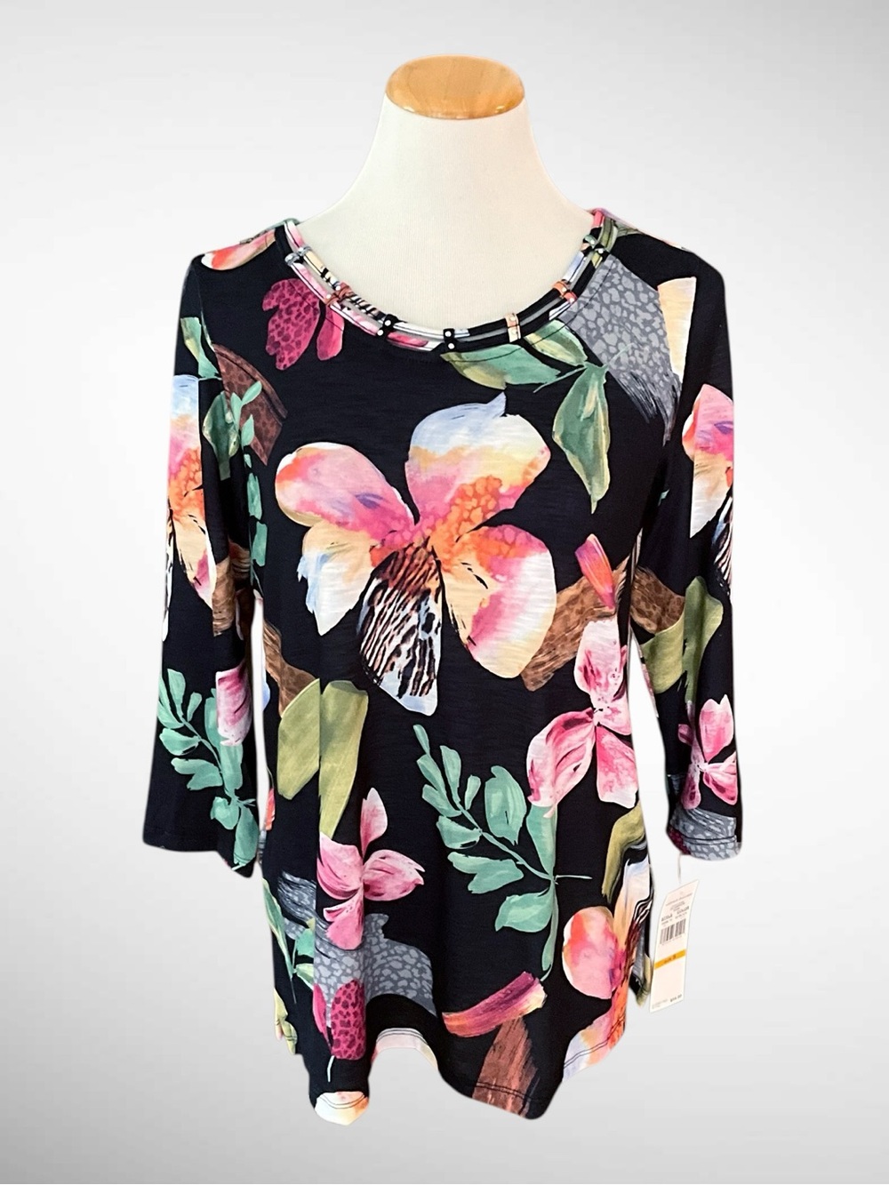 NWT Alfred Dunner Runway Ready Floral Blouse 3/4-Sleeves Scoopneck